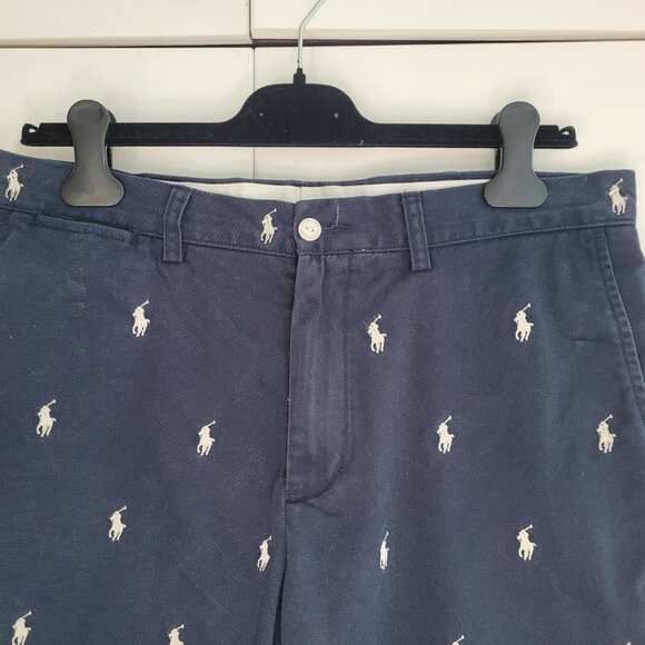 Polo Ralph Lauren Mens Flat-Front All Over Pony Logo Chino Shorts Navy Size 34 - Picture 2 of 6